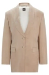 Hugo Boss Longline Slim-fit Jacket With Rear Belt In Light Beige