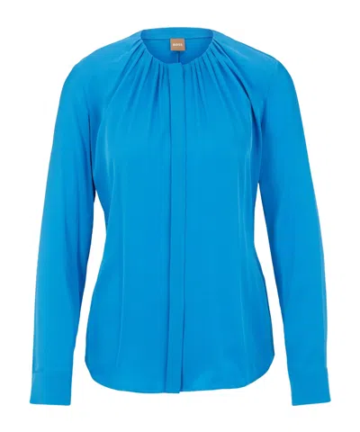 Hugo Boss Longsleeve Blouse Made Of Smooth In Blue