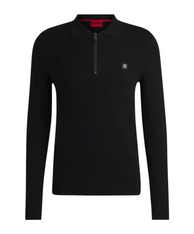 Hugo Boss Longsleeve Knit Polo Shirt In Black