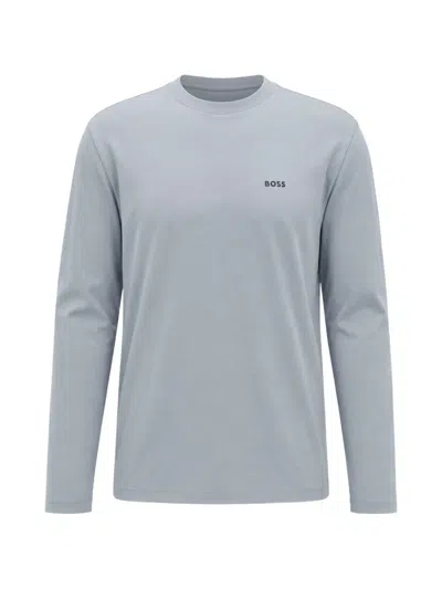 Hugo Boss Long-sleeve Logo-print T-shirt In Gray