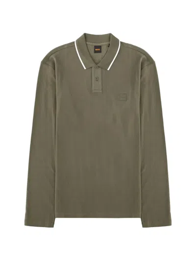 Hugo Boss Long-sleeve Tipping-detail Polo Shirt In Green