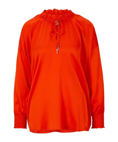 Hugo Boss Longsleeve Vneck Silk Shirt In Red