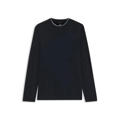 Hugo Boss Long-sleeved T-shirt In Mercerized Cotton With Contrast Trim In Black