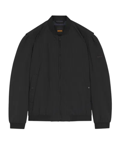 Hugo Boss Long-sleeved Waterproof Bomber Casual Jacket In Black