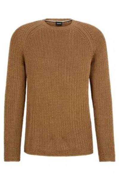Hugo Boss Loop-structure Sweater In Cotton-tape Yarn In Beige