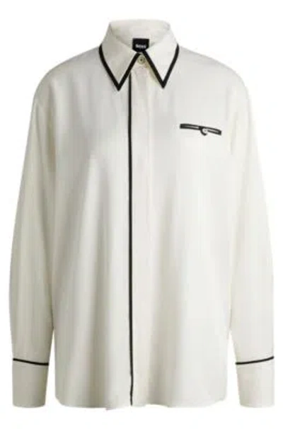 Hugo Boss Loose-fit Blouse With Piped Edges In Soft Twill In White