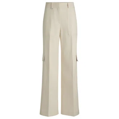 Hugo Boss Loose-fit Cargo Trousers In Stretch-cotton Twill In White
