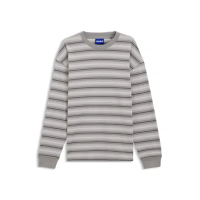 Hugo Boss Loose-fit Cotton T-shirt With Horizontal Stripes In Gray