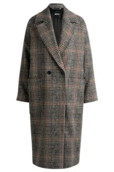 Hugo Boss Loose-fit Double-breasted Coat In Glen-check Tweed In Patterned