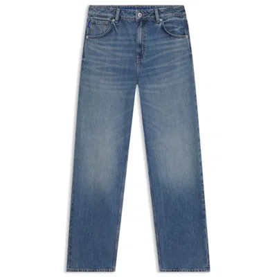 HUGO BOSS LOOSE-FIT JEANS IN BLUE DENIM WITH HAPPY HUGO LOGO