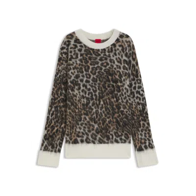 Hugo Boss Loose-fit Knitted Sweater With Leopard Jacquard In Multi