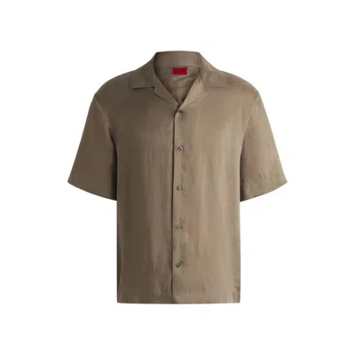 Hugo Boss Loose-fit Shirt In Lustrous Twill In Brown