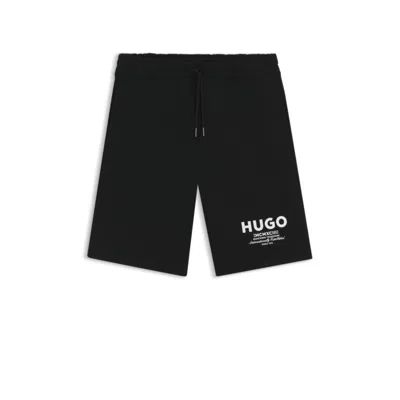 Hugo Boss Loose-fit Shorts In Cotton Terry With Logo Print In Black