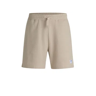 Hugo Boss Loose-fit Shorts In Waffle-structured Cotton In White