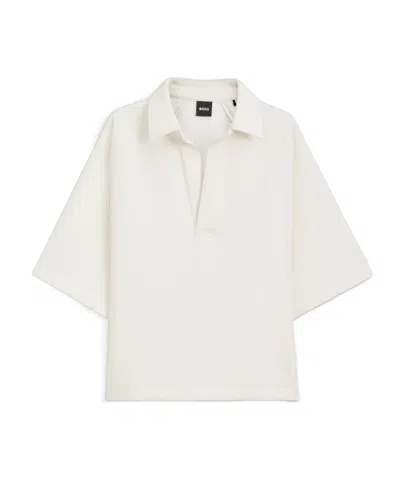 Hugo Boss Loose-fit Polo Sweatshirt In Scuba Jersey In White