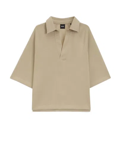 Hugo Boss Loose-fit Polo Sweatshirt In Scuba Jersey In Brown