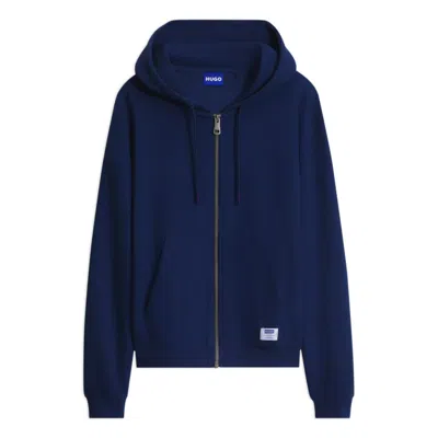 Hugo Boss Loose-fit Zip-up Hoodie In A Waffle Knit In Blue