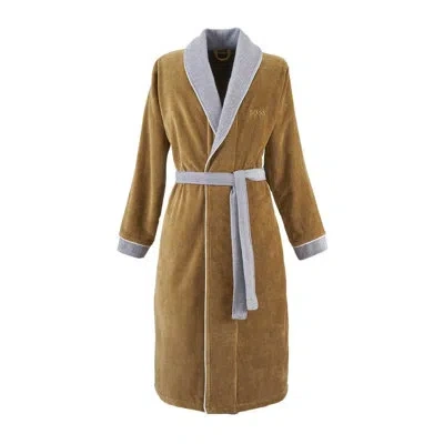 Hugo Boss Lord 100% Cotton Velour Male Mid-calf Bathrobe With Pockets In Camel