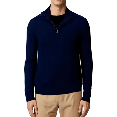 Hugo Boss Lorman Mens Zipper Wool Pullover Sweater In Blue
