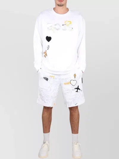 Hugo Boss Lotus Graphic Print Cross-neck Sweatshirt In White