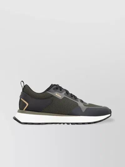 Hugo Boss Low-top Sneakers With Fabric And Mesh In Gray