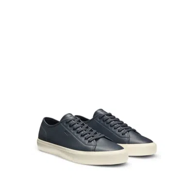 Hugo Boss Low-top Trainers In Grained Faux Leather In Blue