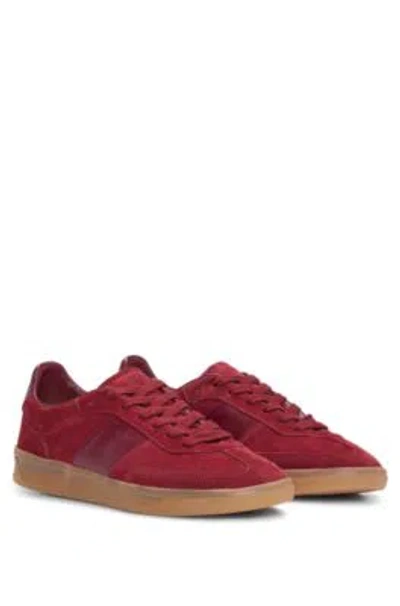 Hugo Boss Low-top Trainers In Leather And Suede In Dark Red