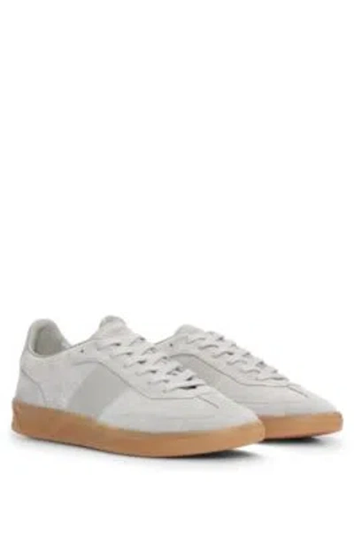 Hugo Boss Low-top Trainers In Leather And Suede In Light Grey