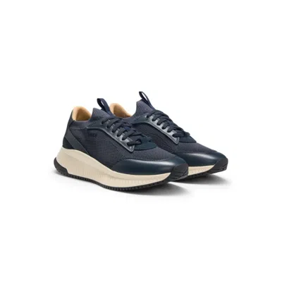 Hugo Boss Low-top Trainers With Knitted Uppers In Blue