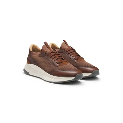 Hugo Boss Low-top Trainers With Knitted Uppers In Brown