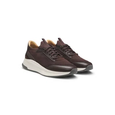 Hugo Boss Low-top Trainers With Knitted Uppers In Brown