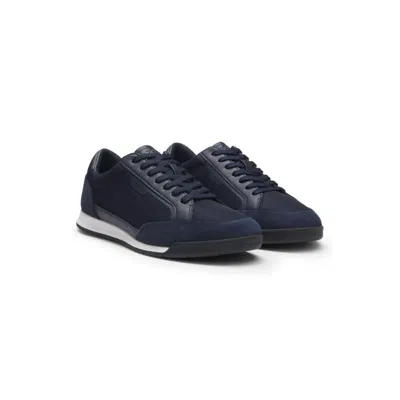 Hugo Boss Low-top Trainers With Suede And Faux Leather In Blue