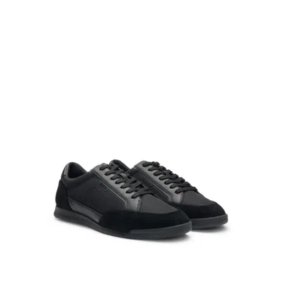 Hugo Boss Low-top Trainers With Suede And Faux Leather In Black