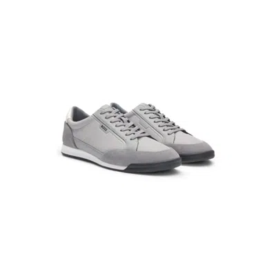 Hugo Boss Low-top Trainers With Suede And Faux Leather In Gray