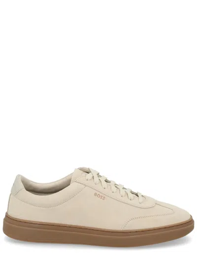 Hugo Boss Low-top Trainers In A Material Mix With Leather Details In Nude