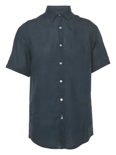 Pre-owned Hugo Boss Luca Linen Shirt In Blue