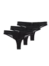 Hugo Boss Lurex Thong Tripack With Lace Trim In Black