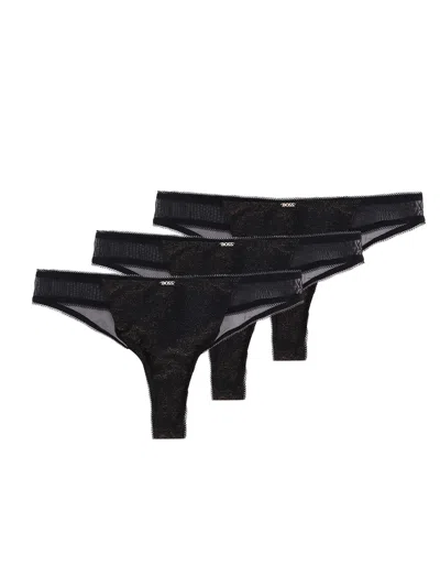 Hugo Boss Lurex Thong Tripack With Lace Trim In Black