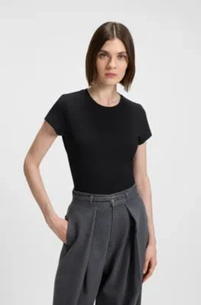 Hugo Boss Lustrous-piping T-shirt In Cotton Crepe In Black