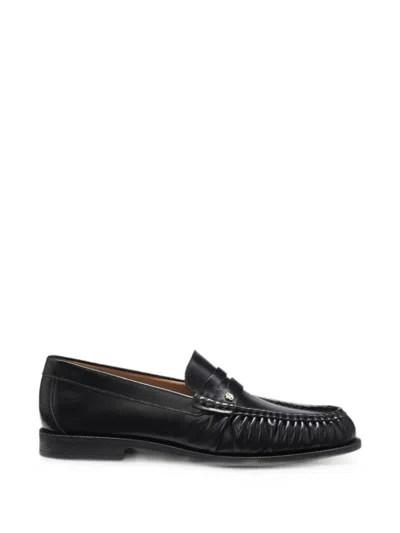 Hugo Boss Lycia Leather Moccasins With Double B Monogram In Black