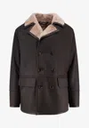 Hugo Boss Double-breasted Shearling Jacket Pockets In Brown