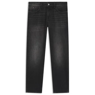 Hugo Boss Maine Black Regular-fit Jeans In Mechanical-stretch Denim