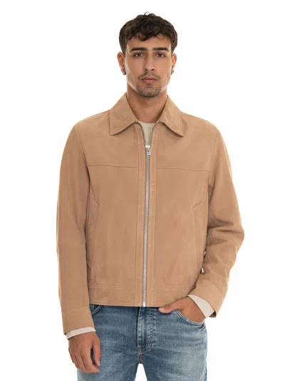 Hugo Boss Malbano Suede Jacket In Beige