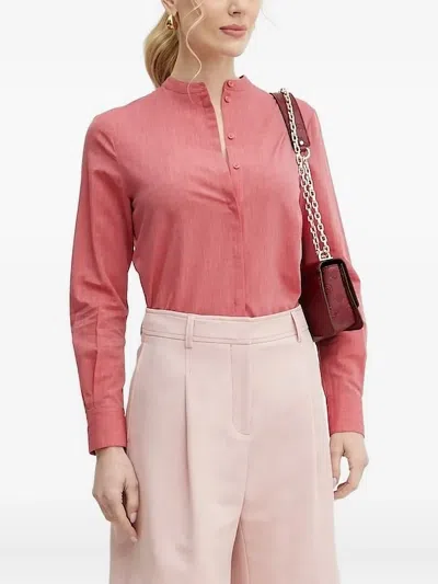 Hugo Boss Mandarin-collar Long-sleeve Shirt In Pink