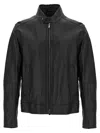 Hugo Boss Regular-fit Jacket In Grained Leather In Black