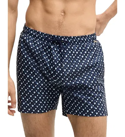 Hugo Boss Men's Swim Shorts With Monogram Print In Dark Blue