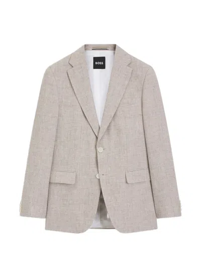 Hugo Boss Marl-effect Single-breasted Blazer In Gold