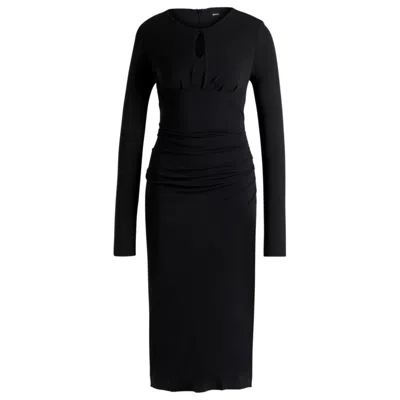 HUGO BOSS MATTE-JERSEY DRESS WITH KEYHOLE NECKLINE