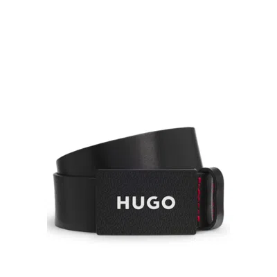 Hugo Boss Matte Leather Belt With Branded Plaque Buckle In Black
