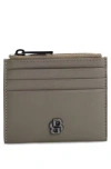 Hugo Boss Matte-leather Card Holder With Double B Monogram In Khaki